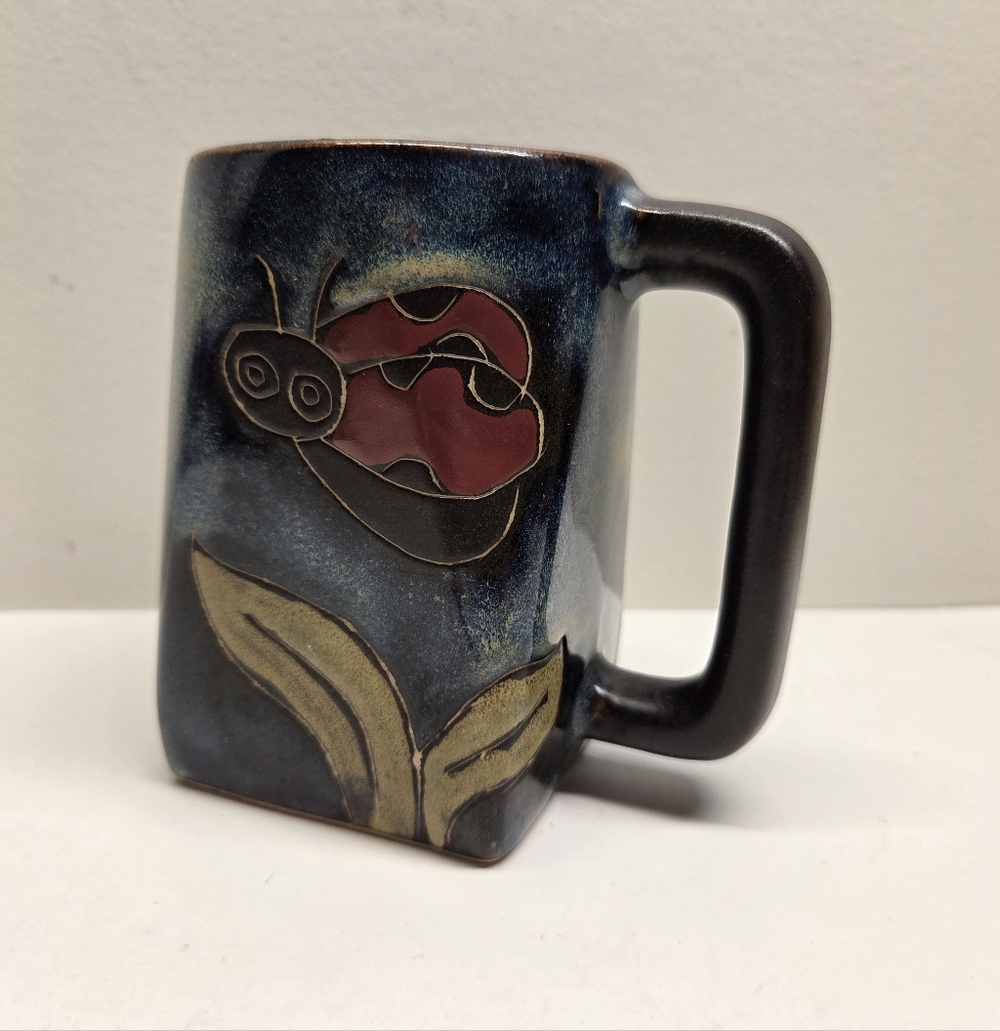 Mara Mexican Stoneware Coffee Mug Rustic Ladybug Nature Tea Theme Pottery